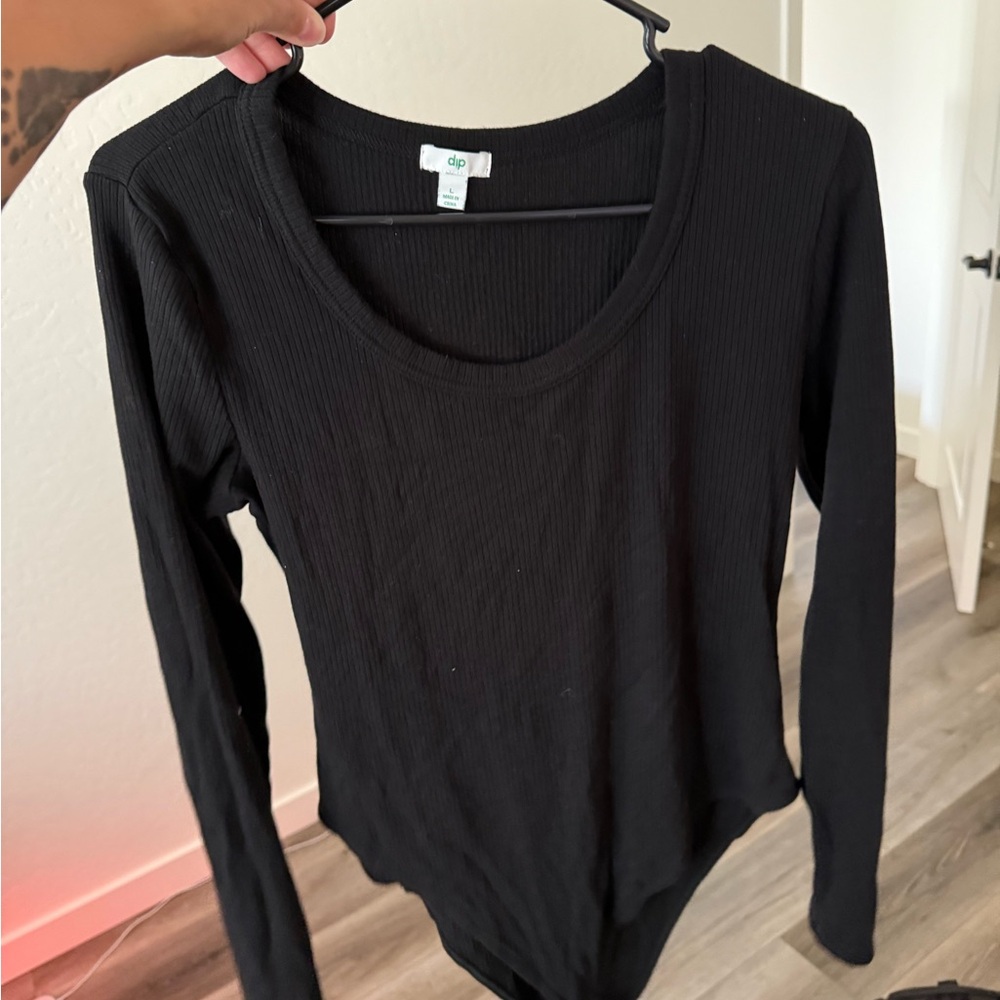 dip Black Ribbed Long Sleeve Bodysuit
